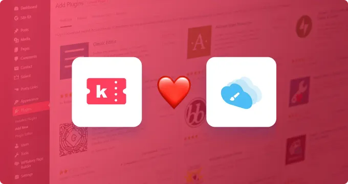 Illustration du logo du produit billetterie avec un émoji coeur, puis le logo de Site Creator