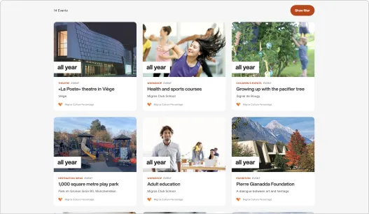 Présentation du partenariat avec Migros, permettant de promouvoir des évènements culturels sur engagement.migros.ch et dans les points de vente en Suisse.